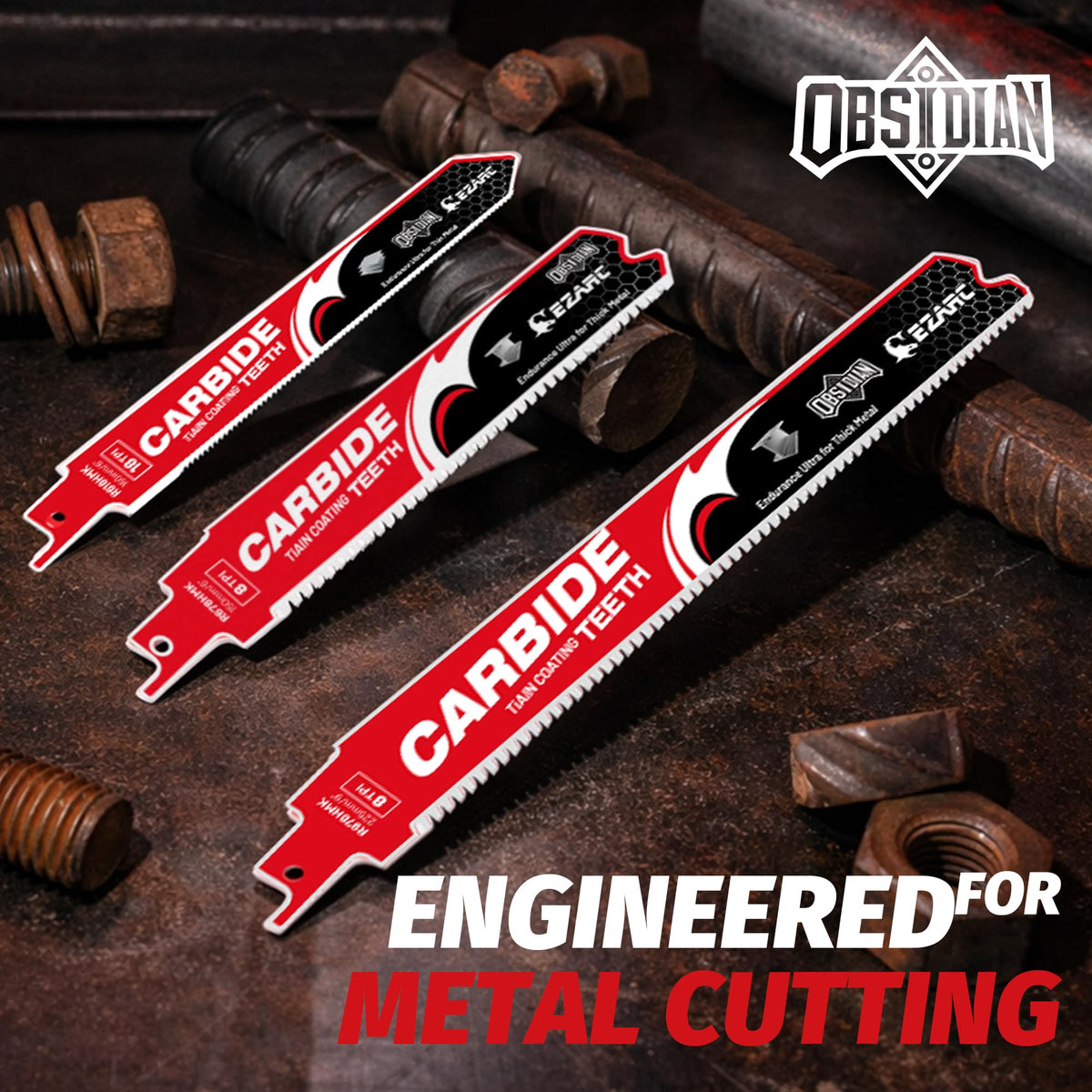 EZARC Obsidian Carbide blade with welded carbide teeth for durability.