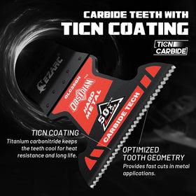 Close-up of EZARC Obsidian carbide teeth for precise metal cutting