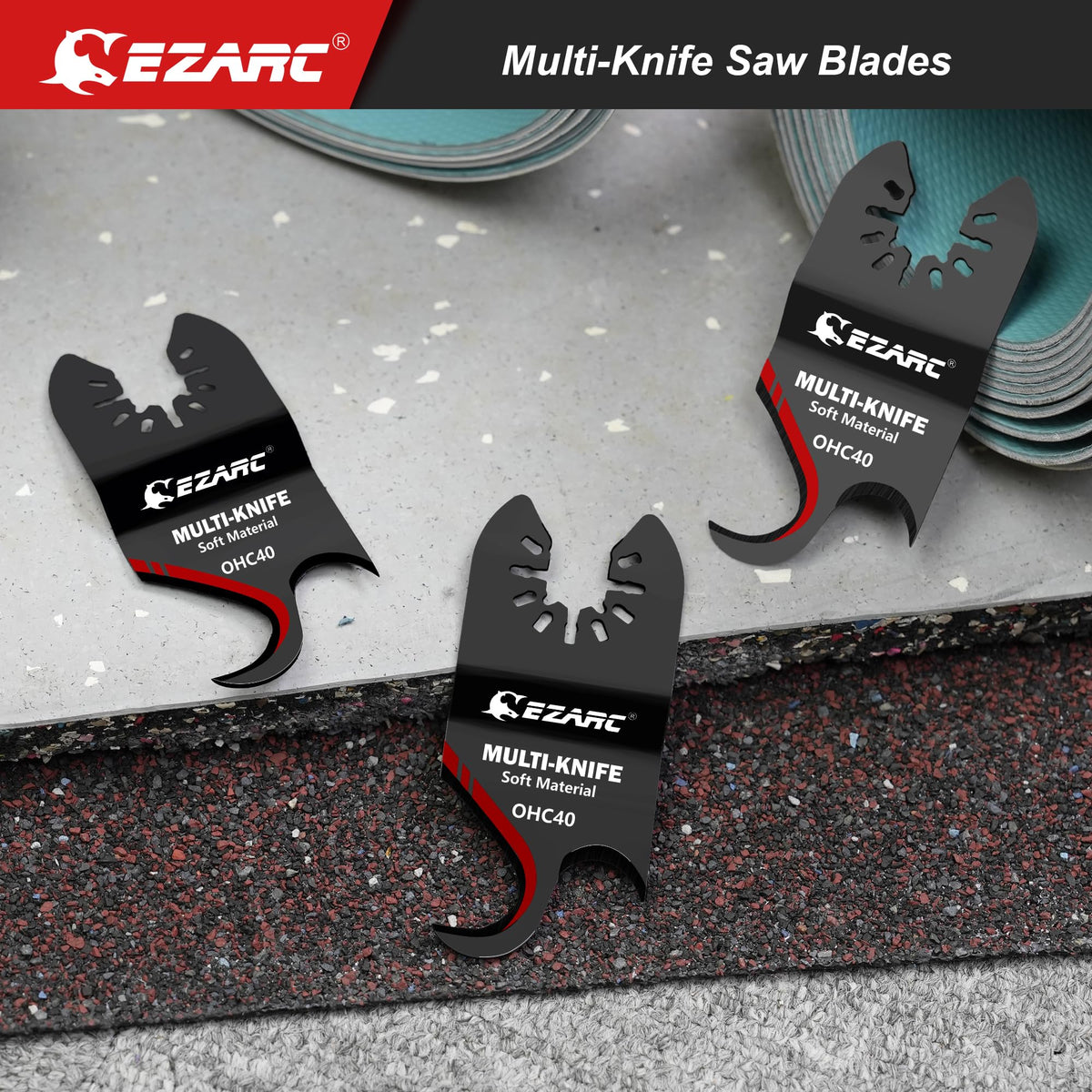 Packaging shot shows EZARC 3-piece blade set ready to use.