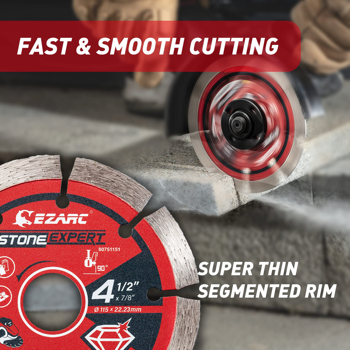 EZARC segmented diamond blade for granite cutting with precise masonry cuts.