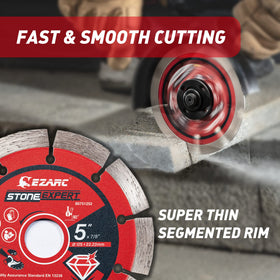Close-up of EZARC segmented diamond grid for clean cuts in stone.