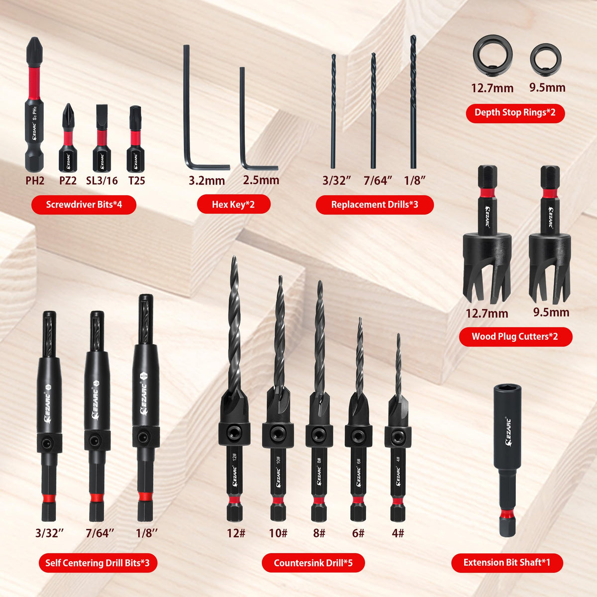 EZARC self-centering bits provide accurate, wobble-free drilling.