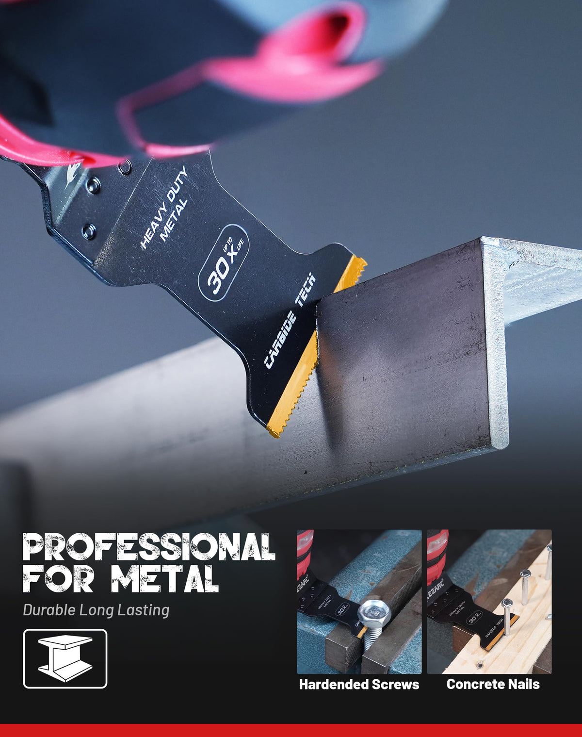 EZARC slim-body carbide blade welding detail for added durability.