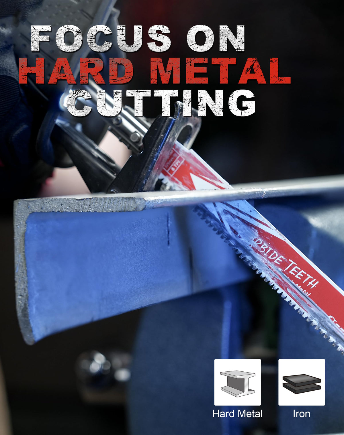 EZARC blade cutting stainless steel and high-alloy steels efficiently.