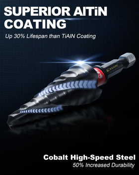 EZARC M35 cobalt step drill bit for tough metals and thick sheets.