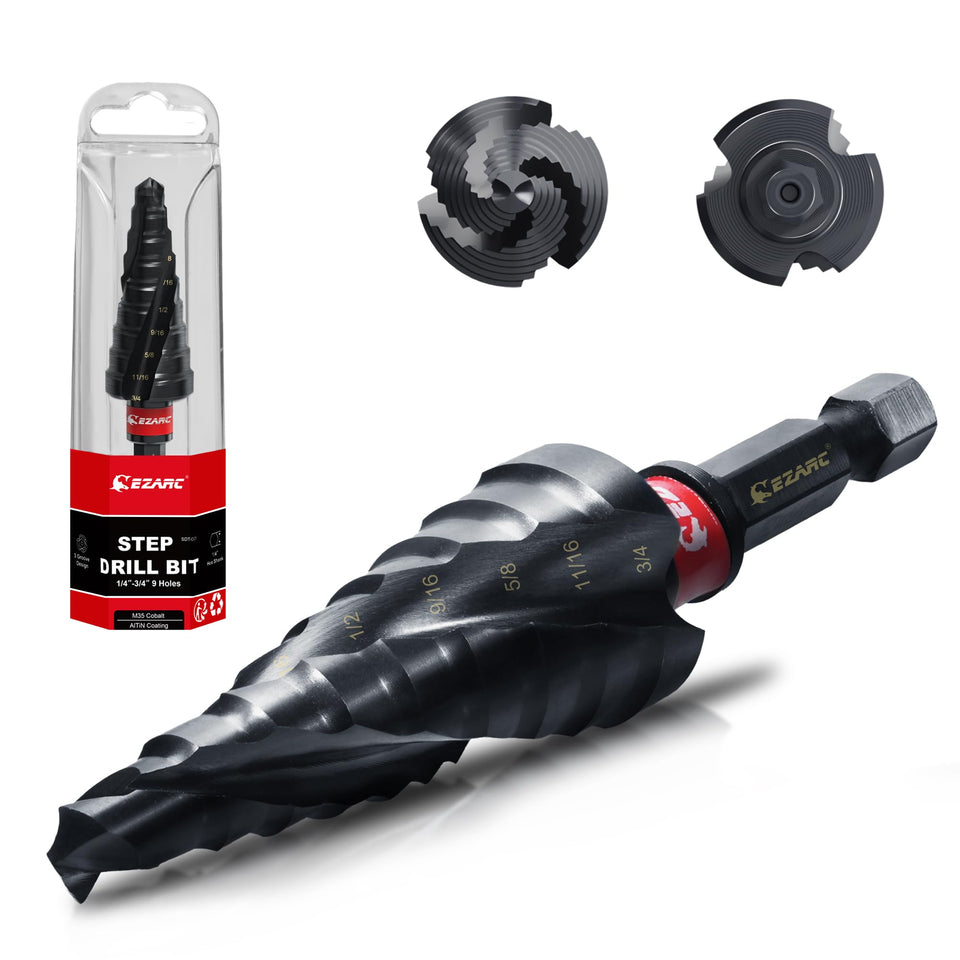 EZARC step drill bit with spiral flute for smoother metal drilling