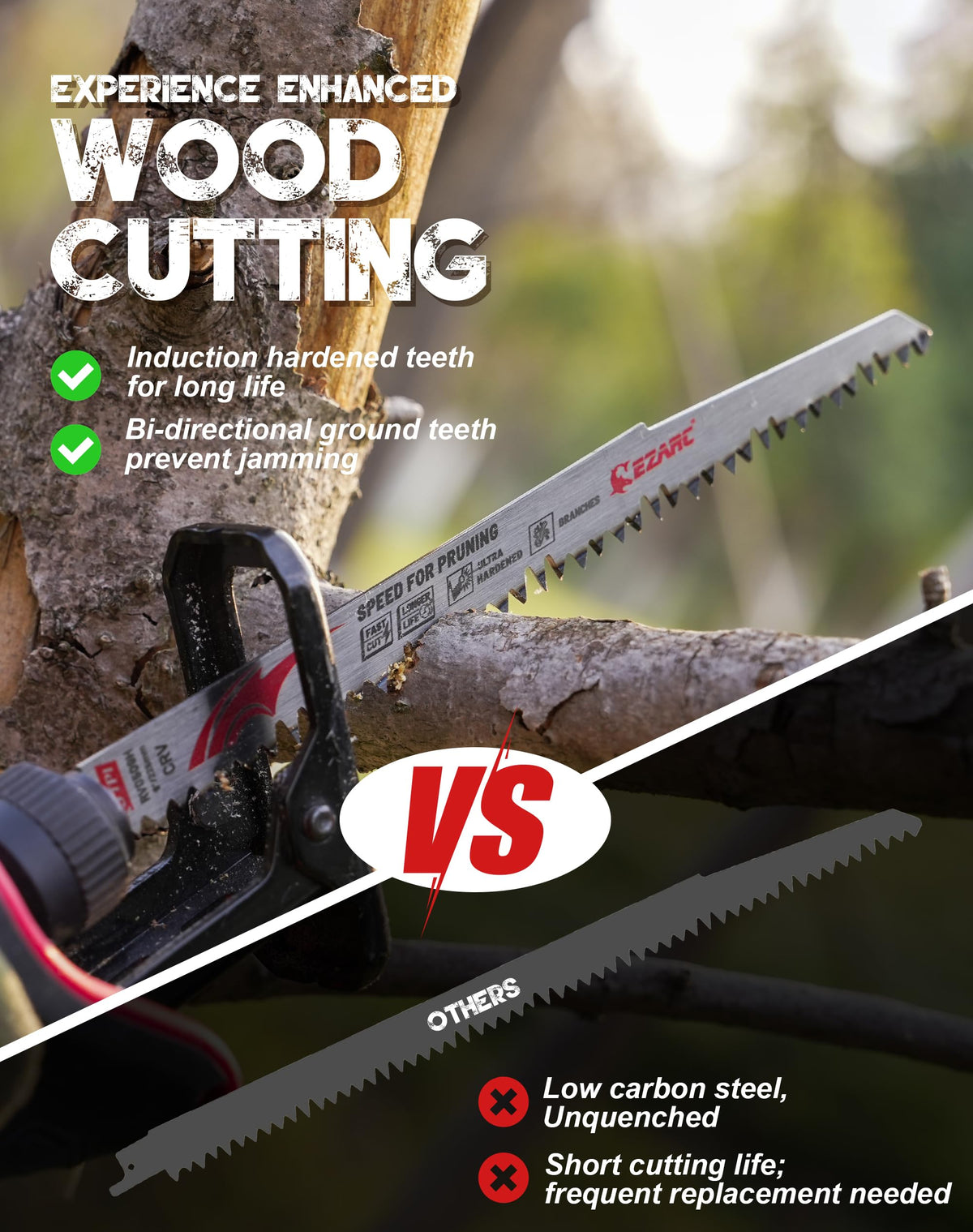 EZARC universal shank fits major brands for versatile pruning tasks.