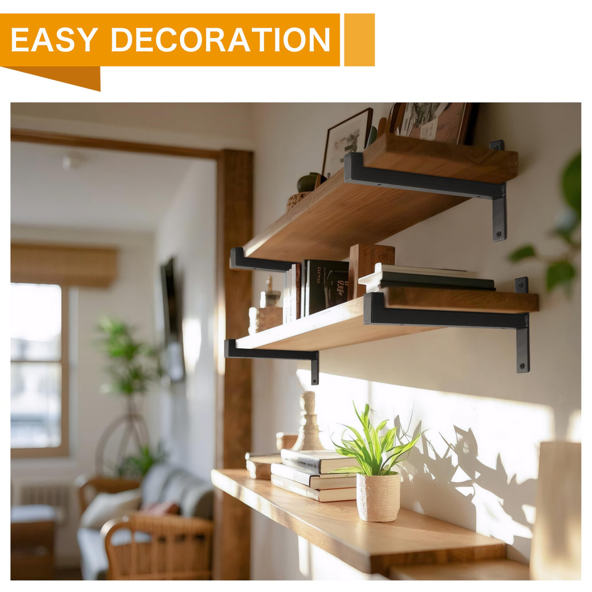 EZYDECOR 12-inch brackets mounted on concrete wall offering strong storage
