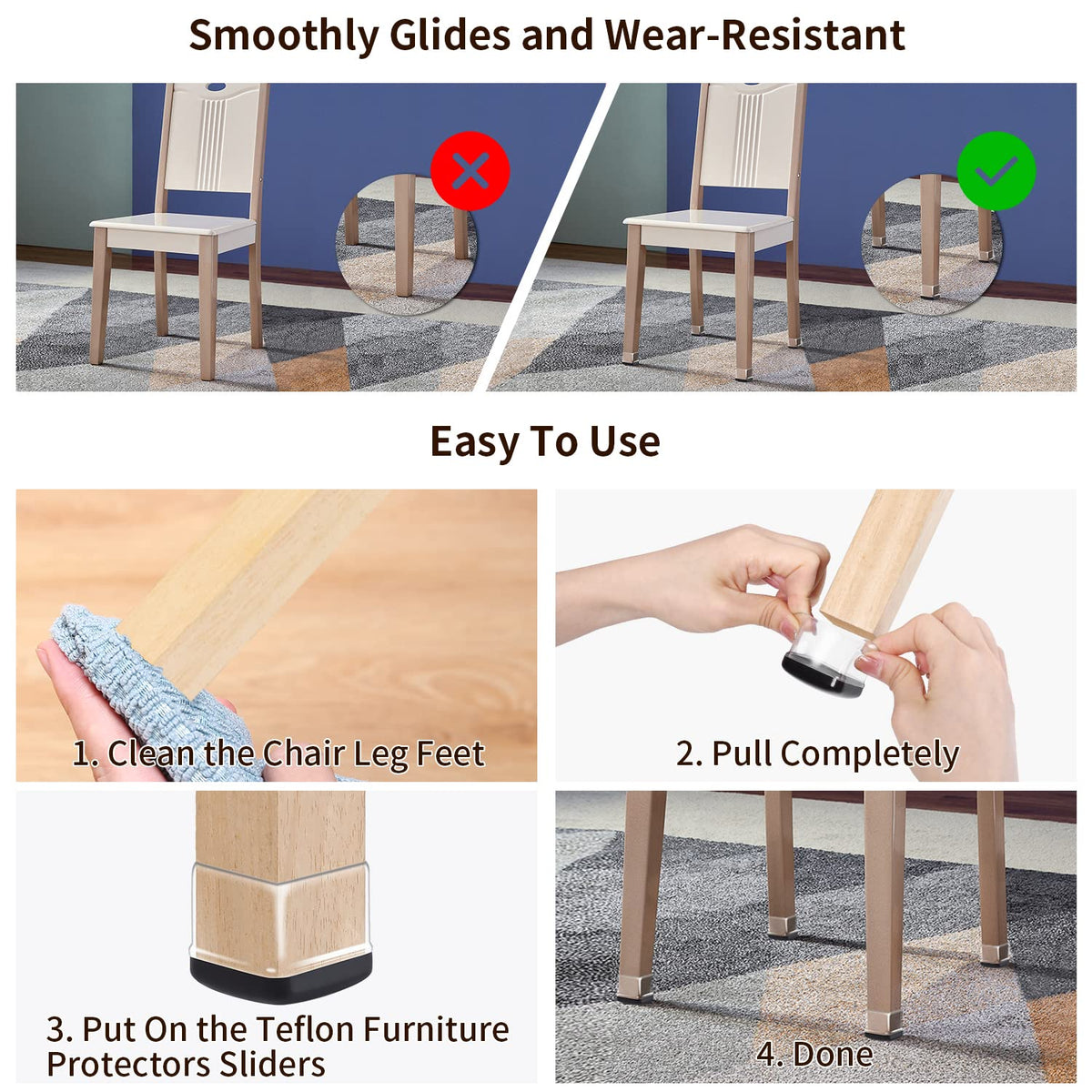 Pair of chairs gliding easily across carpet with Ezprotekt