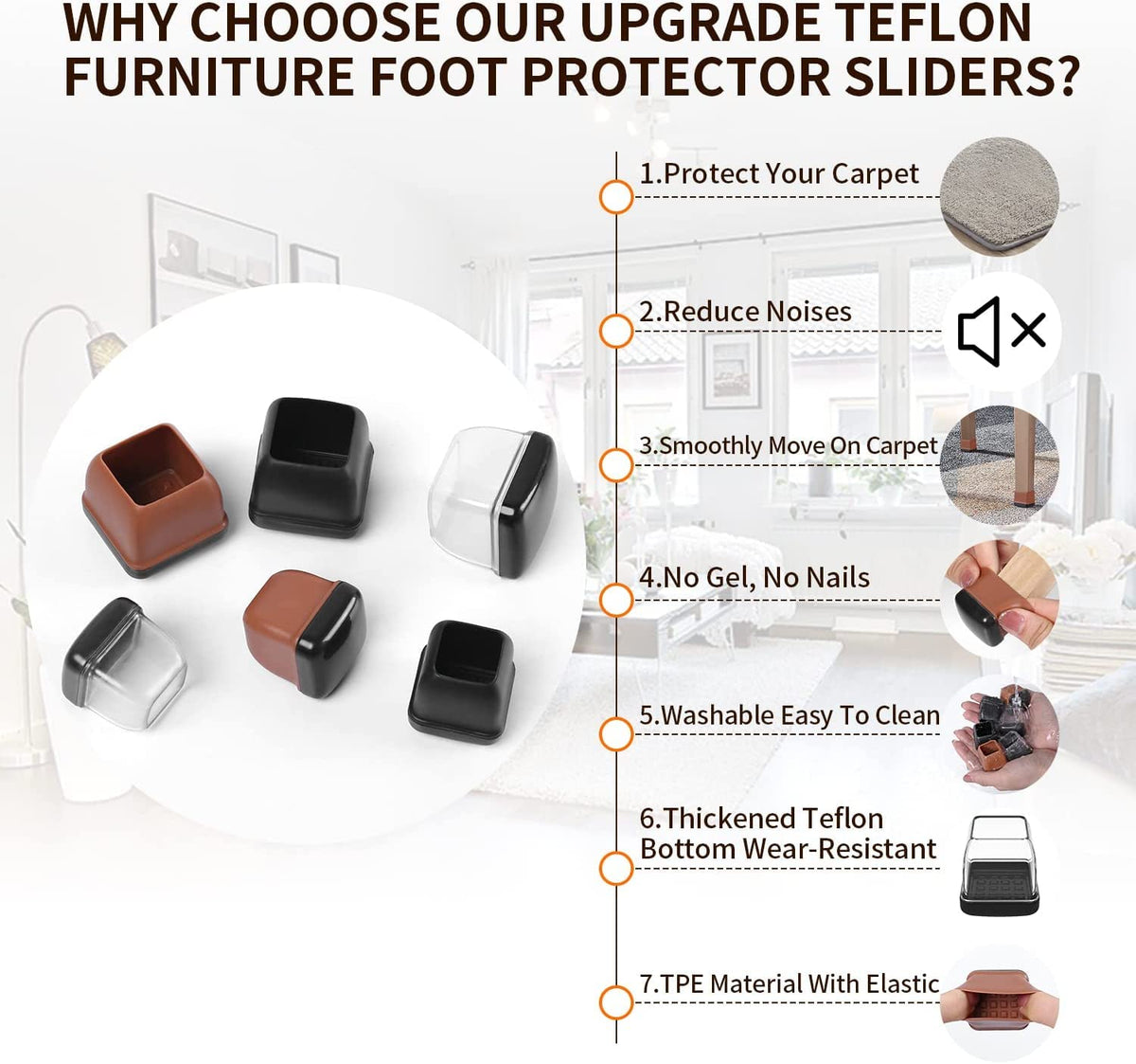 Sliders fit a range of furniture legs, including dining chairs and coffee tables