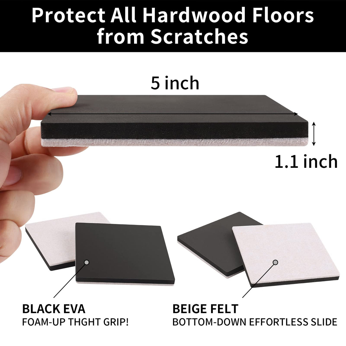 Ezprotekt felt sliders under sofa illustrate effortless heavy furniture relocation.