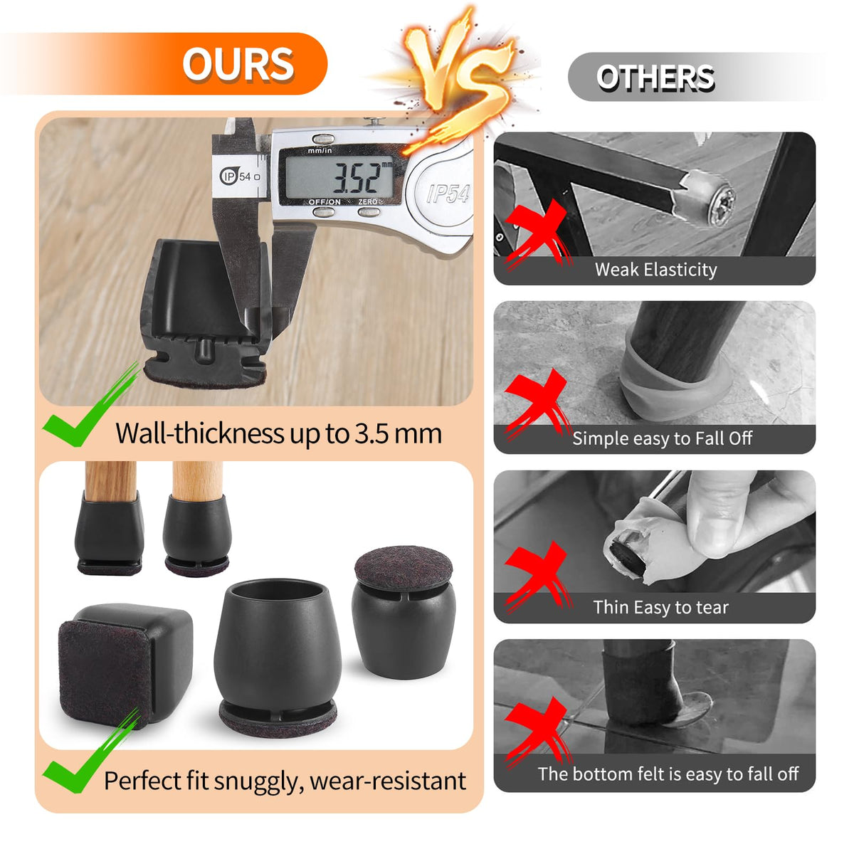 Ezprotekt prevents scratches with felt-bottom design on hardwood, tile, and linoleum.