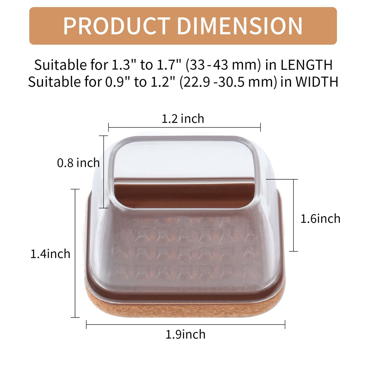 Ezprotekt rectangle chair leg caps with felt bottom preventing slips