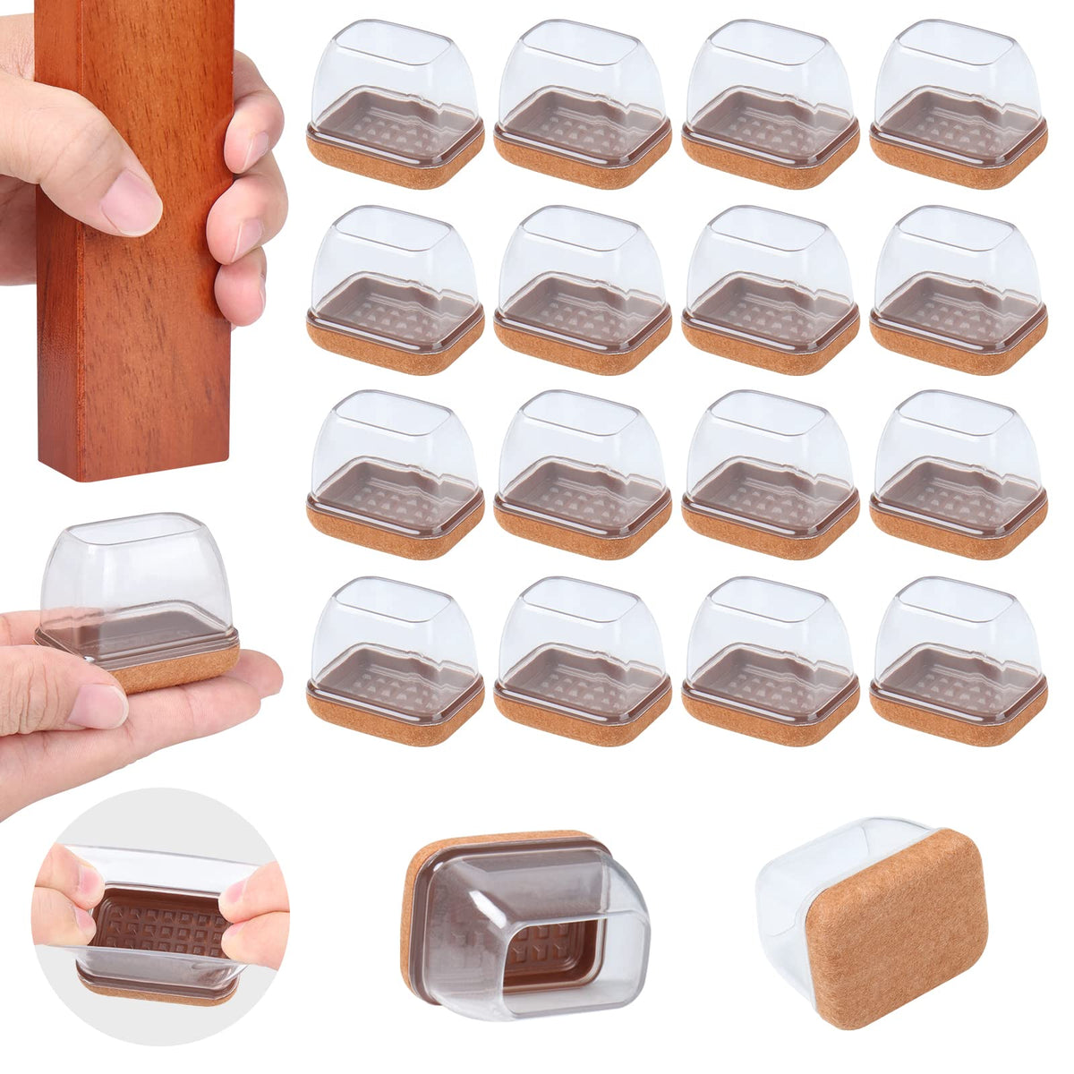 Ezprotekt rectangle chair leg protectors in clear silicone for discreet floor protection