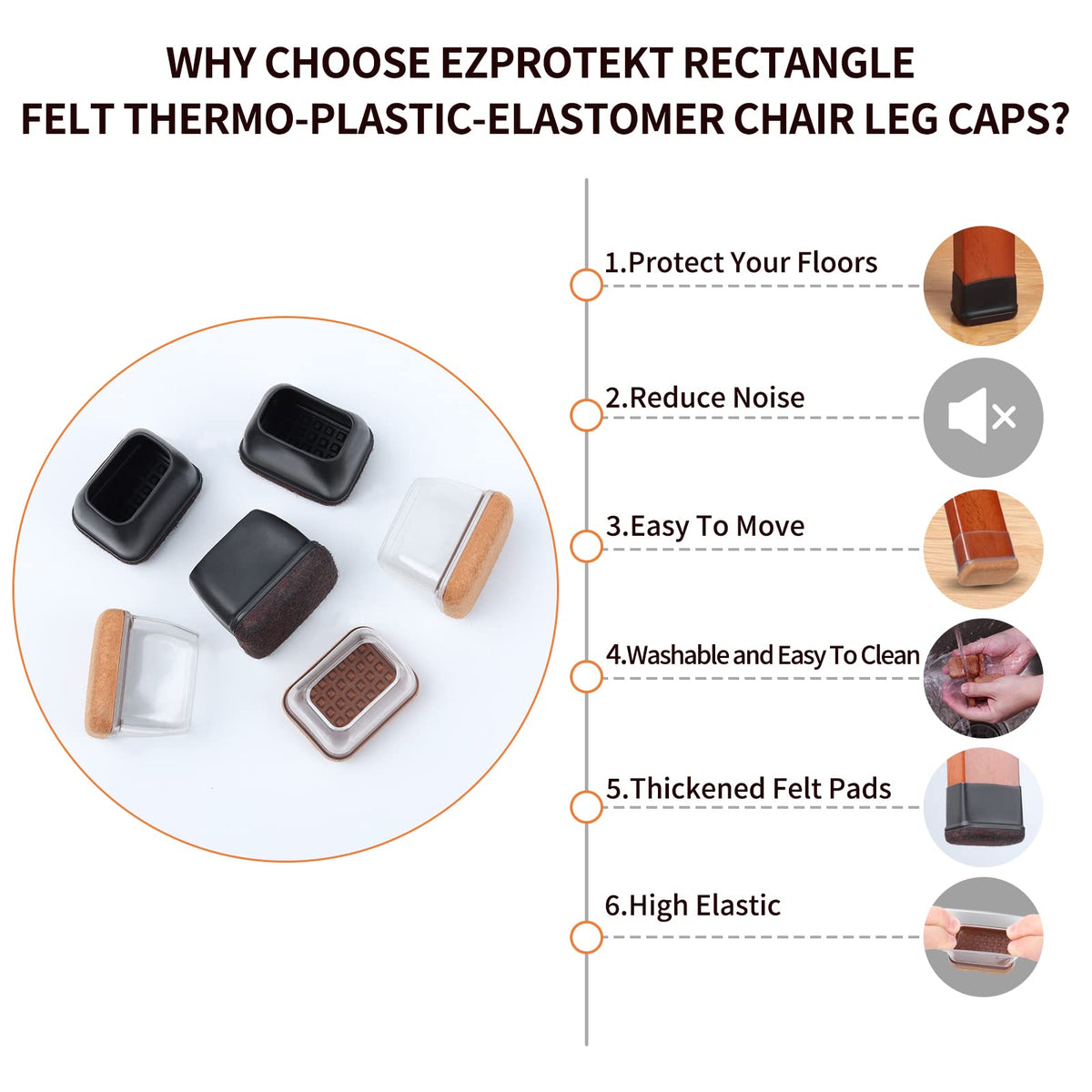 Ezprotekt rectangle leg pad with 5mm felt for better coverage