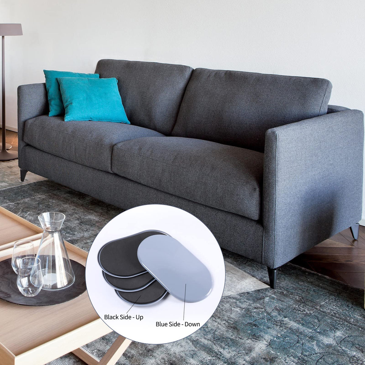 Ezprotekt sliders under table glide smoothly to rearrange space.