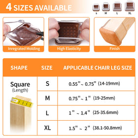 Ezprotekt soft thermo-plastic-elastomer leg covers fit 1 to 1.4 inch square legs.