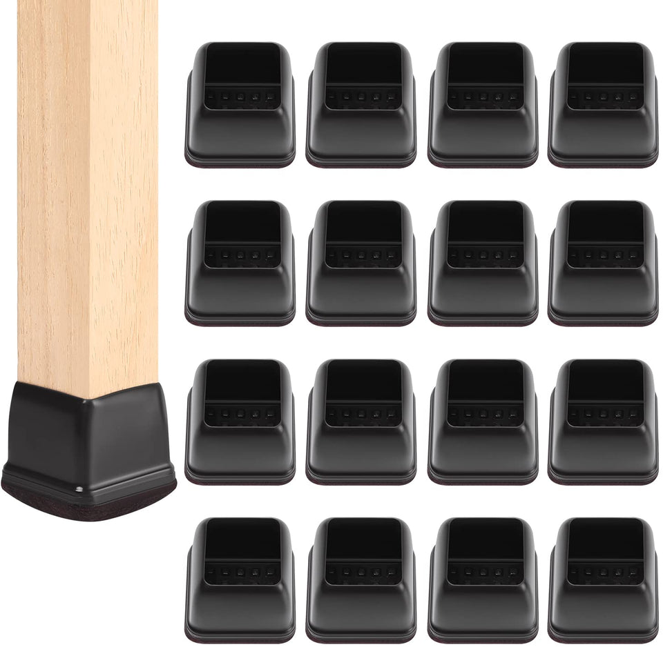 Ezprotekt square leg protectors on hardwood floor protect against scratches.