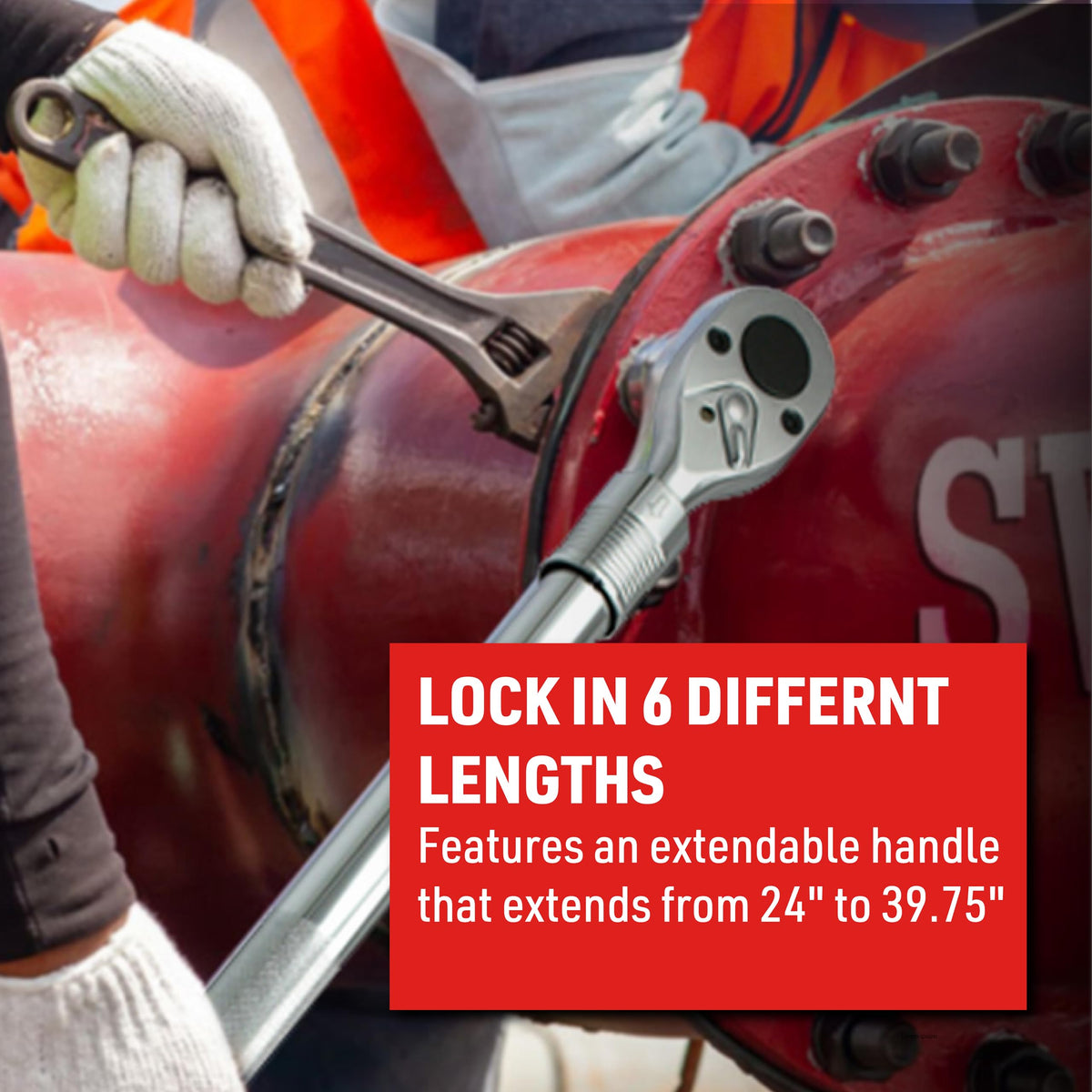 EZRED extendable ratchet with locking shaft for stable torque in tight spaces.