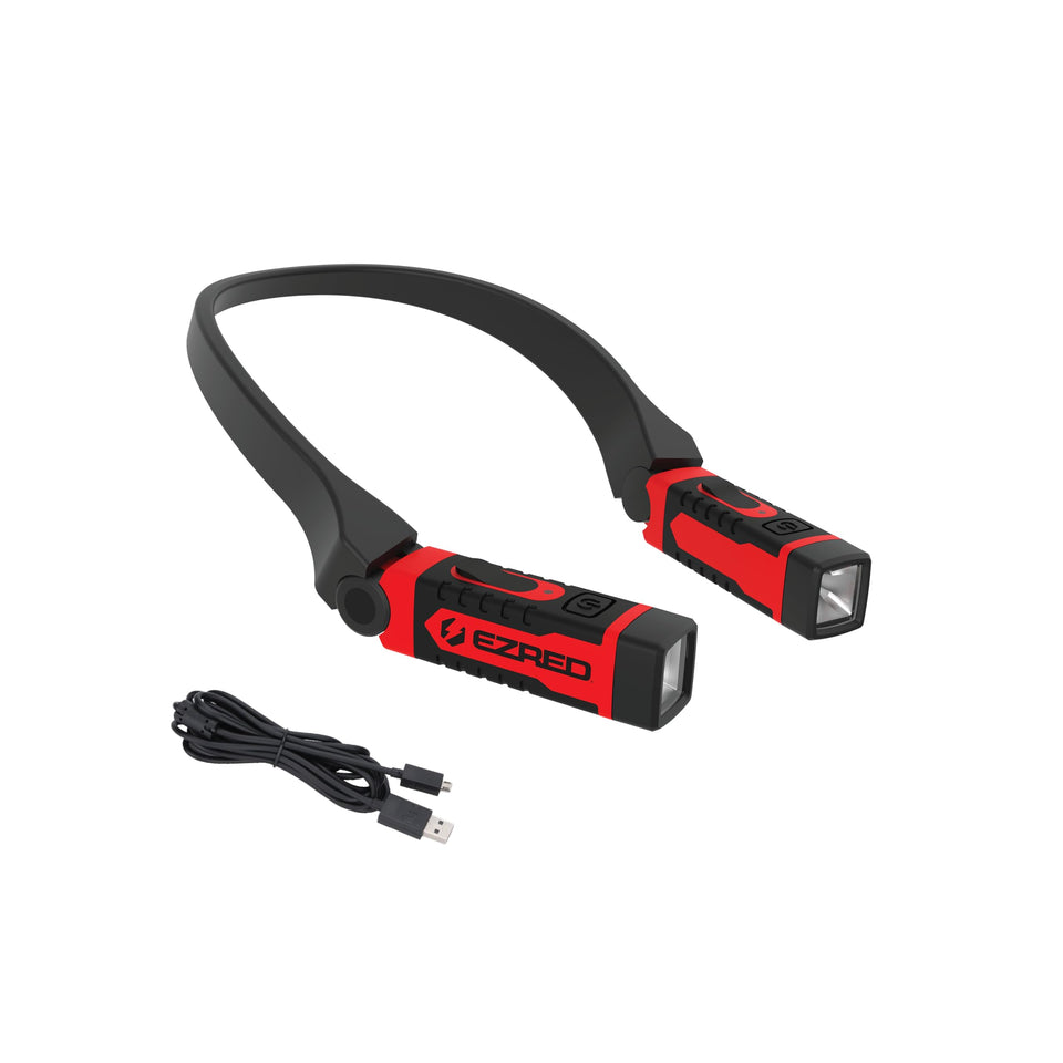 EZRED ANYWEAR neck light setup showing hands-free illumination for precise DIY tasks.