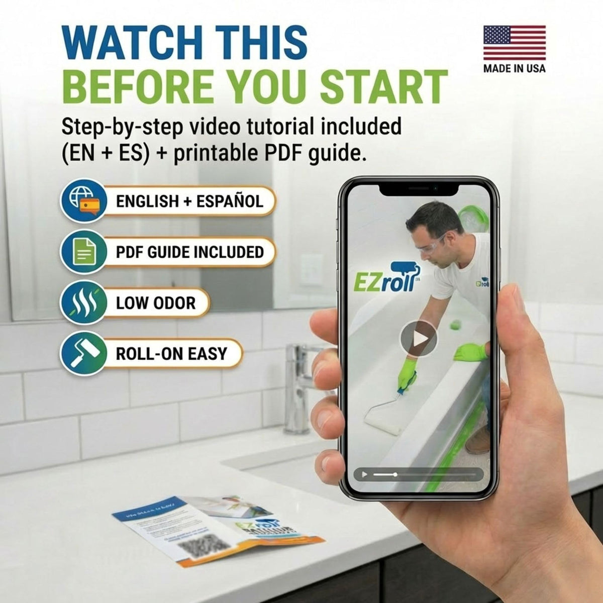 EZroll epoxy bonding near drains and grout to reduce peeling at edges.