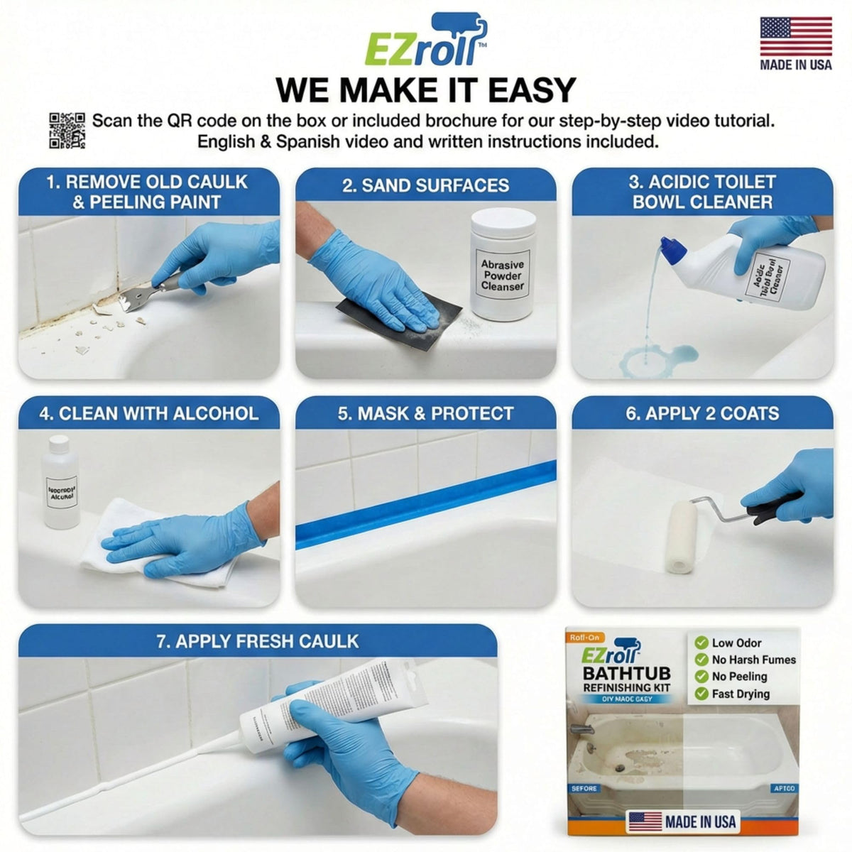 EZroll made-in-USA tub refinishing kit for reliable home updates.