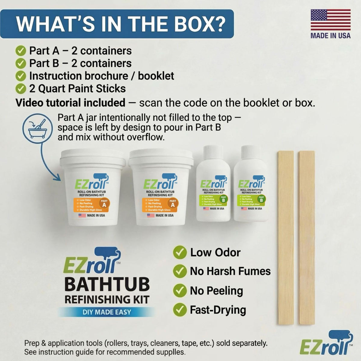 EZroll QR-guided instructions on box for confident refinishing.