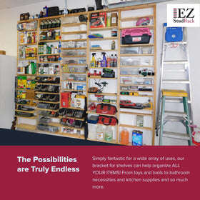 EZStudRack modular storage system in a practical shelving layout