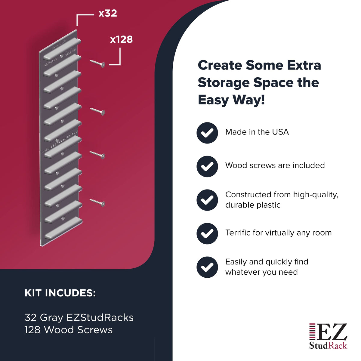 EZStudRack notched drywall option for recessed wall storage