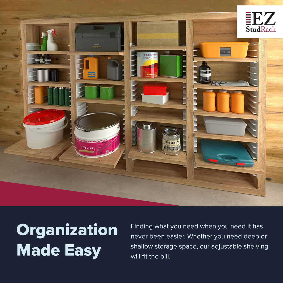EZStudRack USA-made brackets reinforcing home organization projects