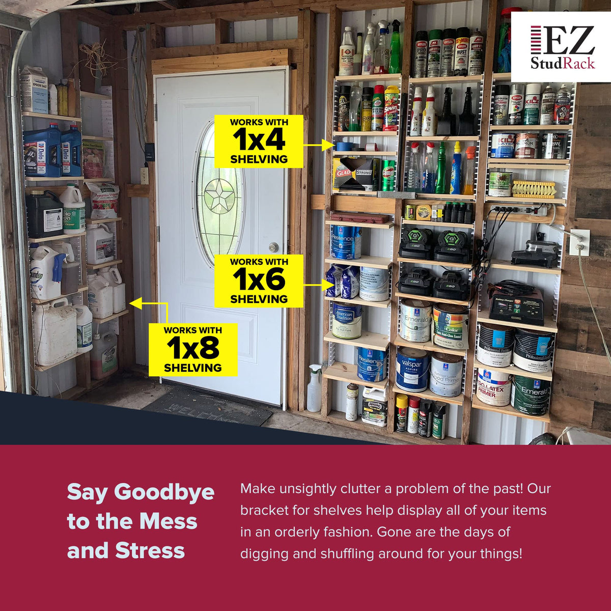 EZStudRack wall-mounted brackets with screws included for quick mounting