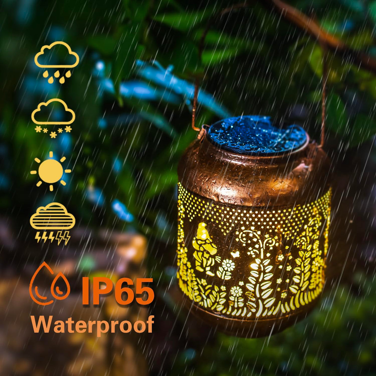 EZTZEN gnomes solar lantern courtyard glow lights a walkway.