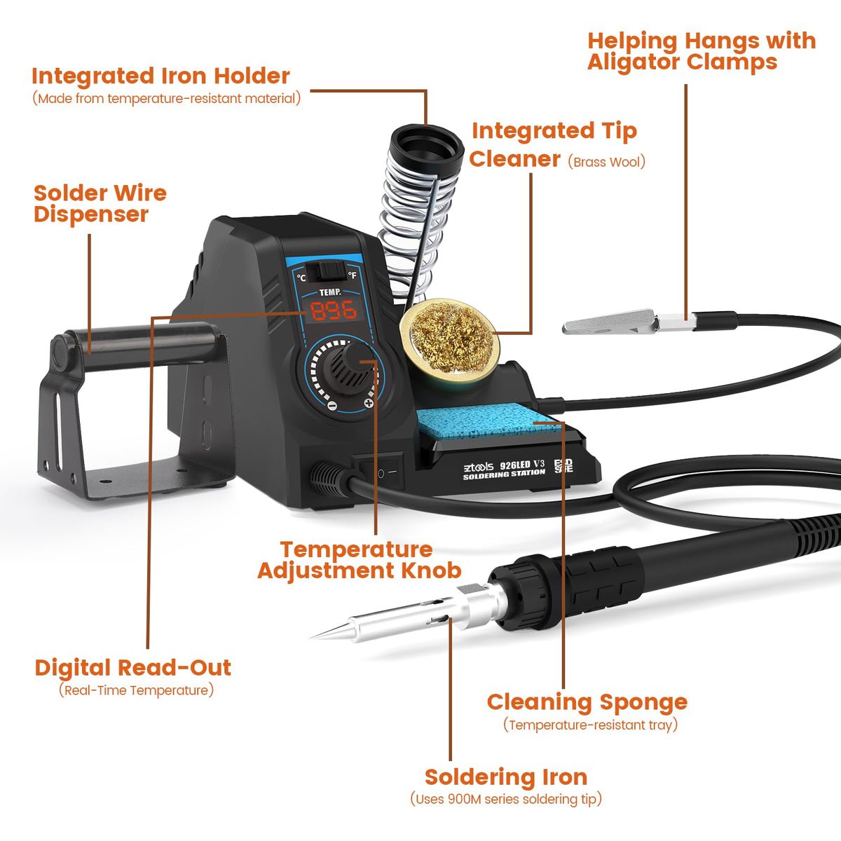 EZTOOLS 926LED V3 lead-free solder wire spool included for clean joints