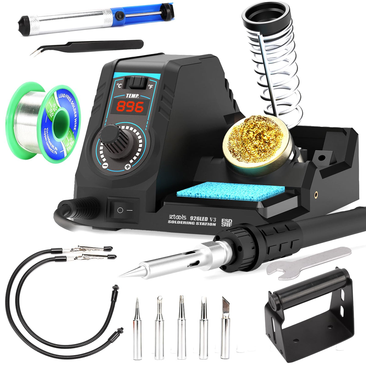 EZTOOLS 926LED V3 station front view highlighting compact design for a tidy workspace
