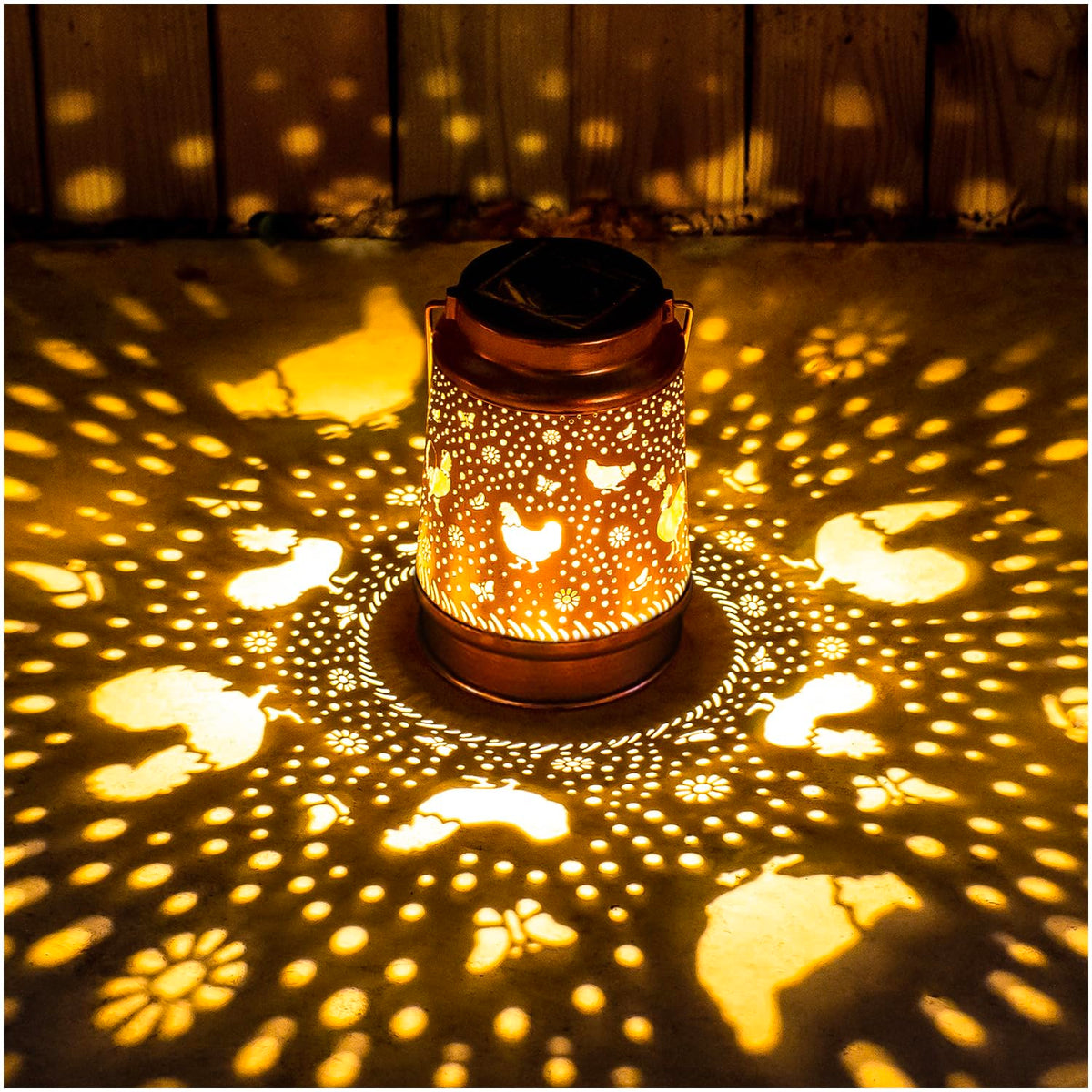 EZTZEN chicken solar lantern pattern projection for cozy garden nights.