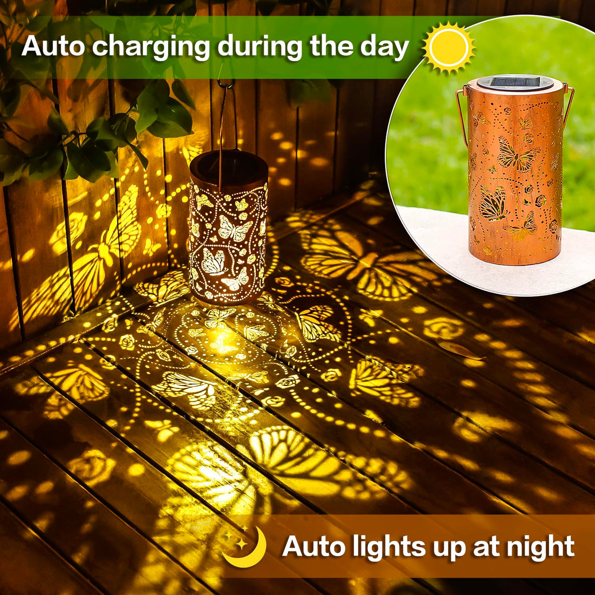EZTZEN dusk-to-dawn lantern provides automatic light without wiring