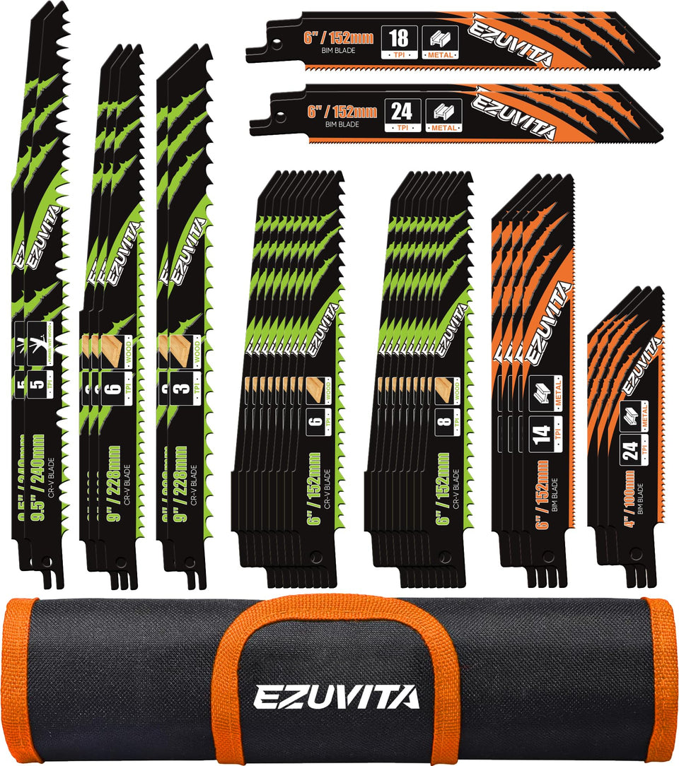 EZUVITA 36-piece saw blade set with organizer pouch for organized tool storage and quick access.