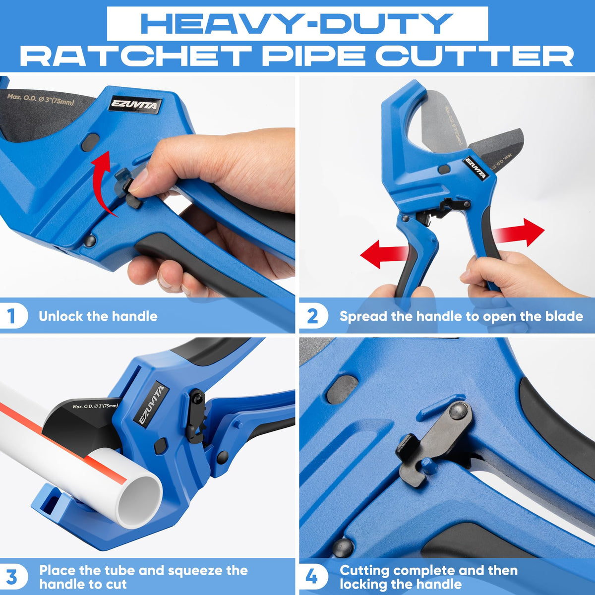 Ergonomic anti-slip handle on EZUVITA cutter for comfortable one-handed use