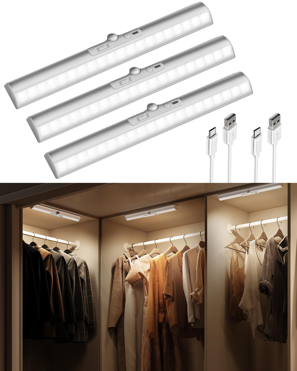 EZVALO 13-inch motion sensor closet light providing glare-free wardrobe illumination