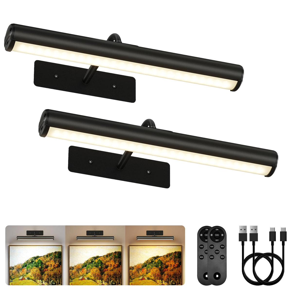EZVALO 13-inch wireless picture light on wall highlighting artwork with even, color-accurate illumination.