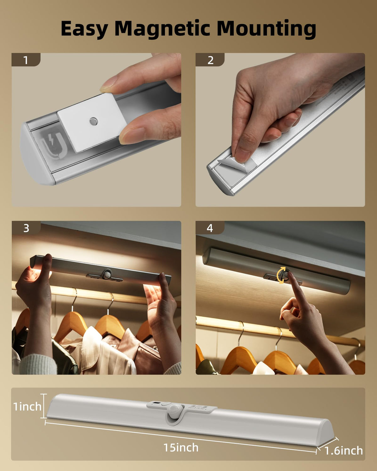 EZVALO 15-inch light illuminating a closet interior with full coverage.