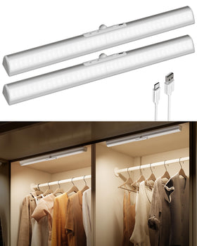 EZVALO 17-inch motion sensor closet light with curved beam for glare-free coverage.