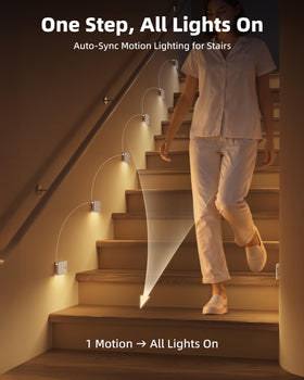 EZVALO 3-pack synced LED stair lights illuminate stairs evenly