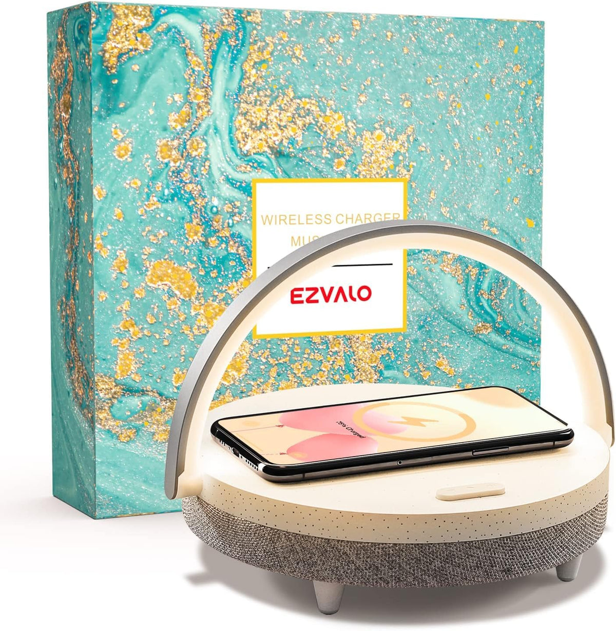 EZVALO 4-in-1 bedside lamp with Bluetooth speaker brightens nights and plays music.
