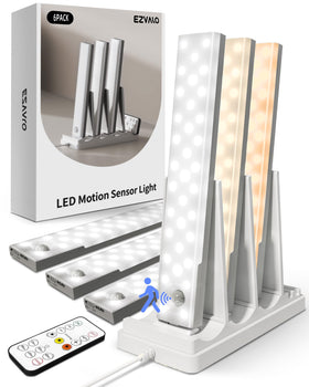 EZVALO 6-pack under-cabinet lights with charging dock demonstrating organized setup in a modern kitchen