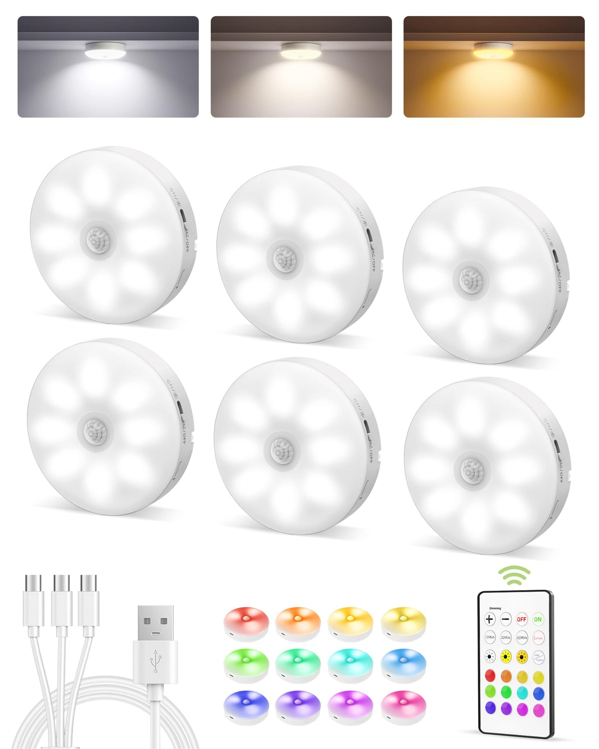 EZVALO 6-pack under cabinet lights with remote for effortless brightness control.