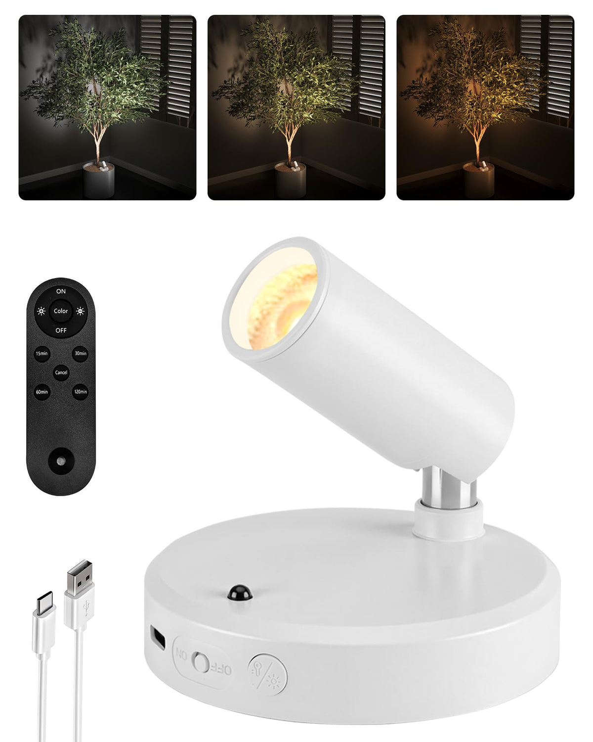 EZVALO battery-led spotlight indoors highlighting artwork with cordless convenience.
