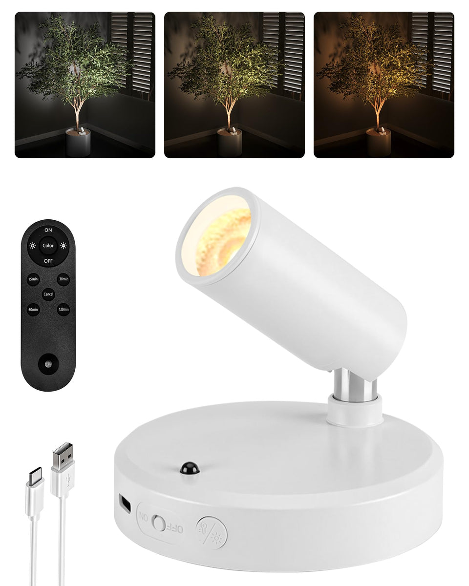 EZVALO battery-led spotlight indoors highlighting artwork with cordless convenience.