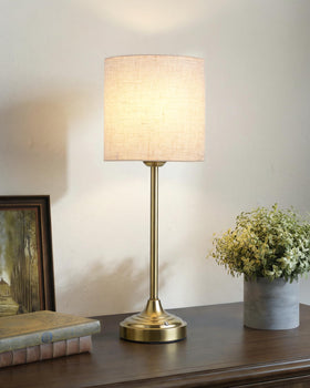 EZVALO cordless table lamp with brass base and fabric shade for warm ambient lighting