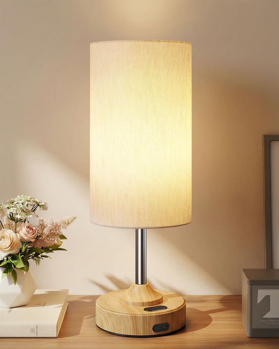 EZVALO cordless table lamp with wood-grain base for stable ambient lighting.